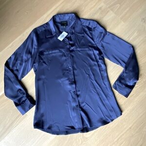 NWT Alex Marie Navy Blue Silky Blouse